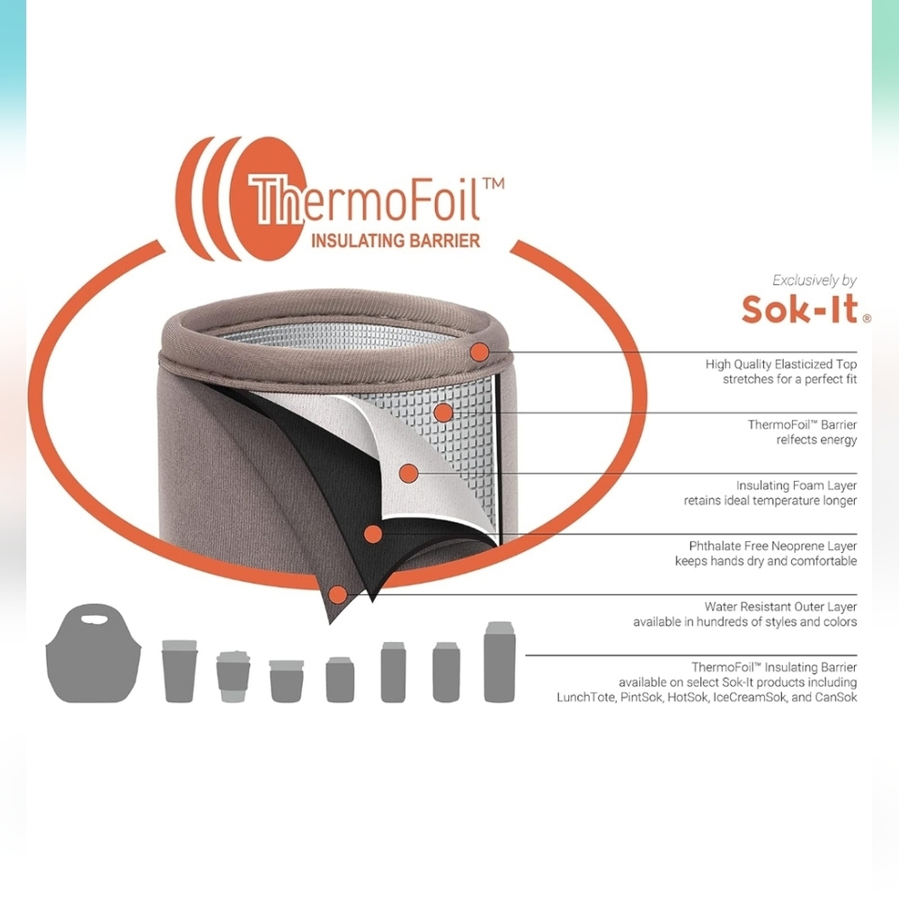 Sok It LunchTote Zippered Bag Insulated Neoprene Caddy (Like Fine China, X-Large - Picture 5 of 6